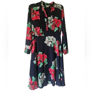 Nanette Leopore Floral Print Pin Tucked Long Sleeve Dress Women 4